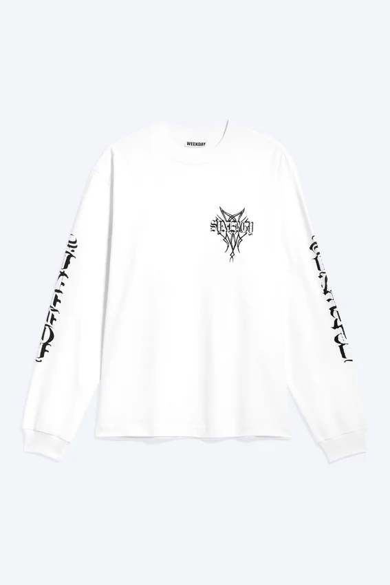 Camiseta de manga larga con estampados relajados – Blanca – Synergy Camiseta de manga larga con estampados relajados – Blanca – Synergy