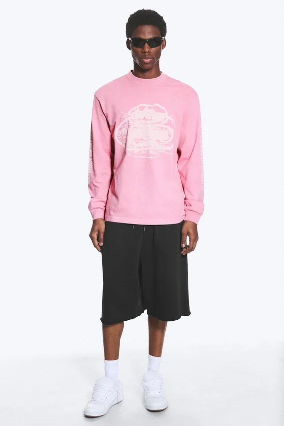 Camiseta de manga larga con estampados relajados – Rosa – Logotipos Camiseta de manga larga con estampados relajados – Rosa – Logotipos
