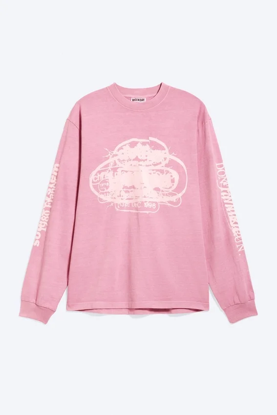 Camiseta de manga larga con estampados relajados – Rosa – Logotipos Camiseta de manga larga con estampados relajados – Rosa – Logotipos