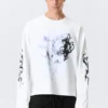 Camiseta de manga larga con estampados y corte holgado – Blanca – Airways Camiseta de manga larga con estampados y corte holgado – Blanca – Airways