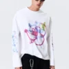 Camiseta de manga larga con estampados y corte holgado – Blanca – Rat Spray Camiseta de manga larga con estampados y corte holgado – Blanca – Rat Spray
