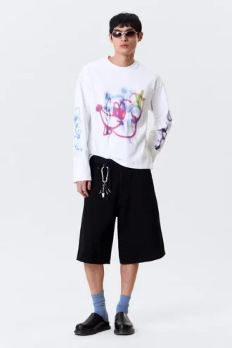 Camiseta de manga larga con estampados y corte holgado – Blanca – Rat Spray Camiseta de manga larga con estampados y corte holgado – Blanca – Rat Spray