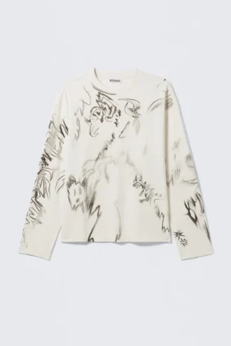 Camiseta de manga larga con estampados y corte holgado – Blanca – Sketch Book Camiseta de manga larga con estampados y corte holgado – Blanca – Sketch Book