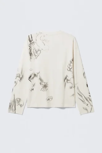 Camiseta de manga larga con estampados y corte holgado – Blanca – Sketch Book Camiseta de manga larga con estampados y corte holgado – Blanca – Sketch Book