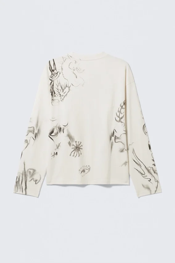 Camiseta de manga larga con estampados y corte holgado – Blanca – Sketch Book Camiseta de manga larga con estampados y corte holgado – Blanca – Sketch Book