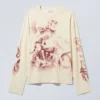 Camiseta de manga larga con estampados y corte holgado – Blanco apagado Camiseta de manga larga con estampados y corte holgado – Blanco apagado