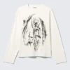 Camiseta de manga larga con estampados y corte holgado – Blanco – Ángel esquelético Camiseta de manga larga con estampados y corte holgado – Blanco – Ángel esquelético