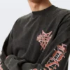 Camiseta de manga larga con estampados y corte holgado – Gris lavado – Estampado rojo