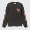 Camiseta de manga larga con estampados y corte holgado – Gris lavado – Estampado rojo