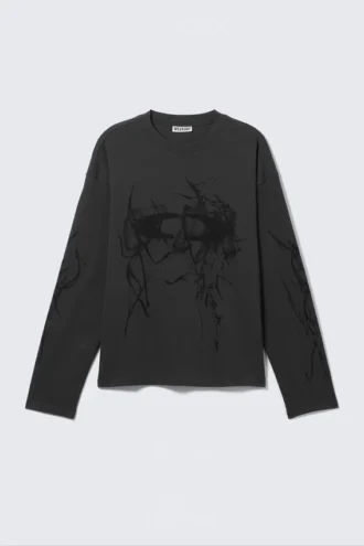Camiseta de manga larga con estampados y corte holgado – Gris oscuro – Big Mess