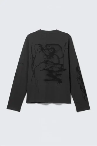 Camiseta de manga larga con estampados y corte holgado – Gris oscuro – Big Mess