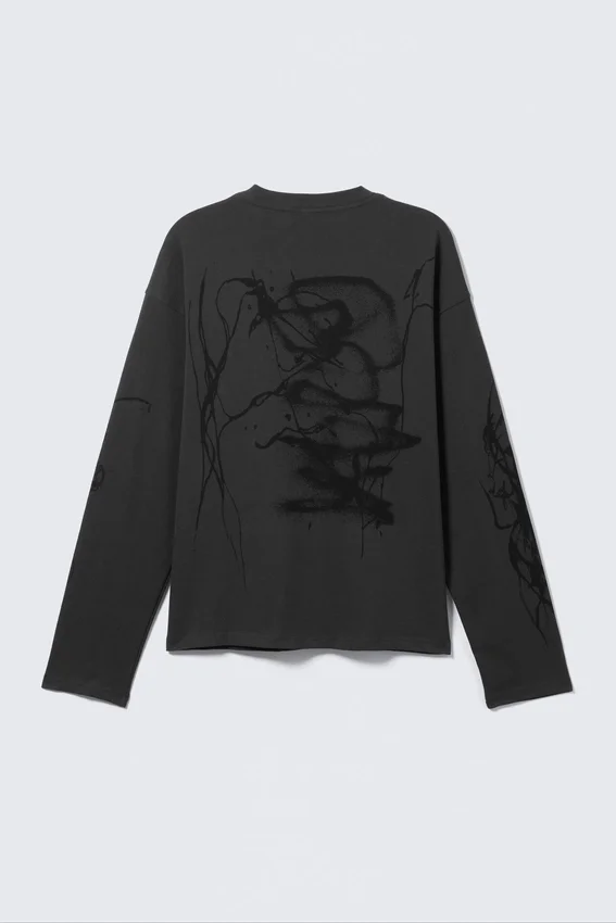 Camiseta de manga larga con estampados y corte holgado – Gris oscuro – Big Mess Camiseta de manga larga con estampados y corte holgado – Gris oscuro – Big Mess