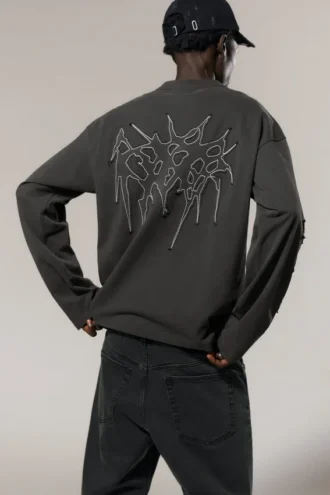 Camiseta de manga larga con estampados y corte holgado – Gris oscuro – Tristar