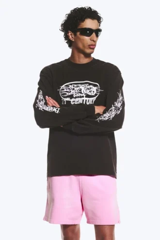Camiseta de manga larga con estampados y corte holgado – Negro