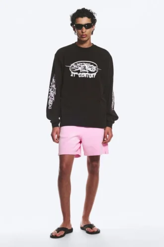 Camiseta de manga larga con estampados y corte holgado – Negro