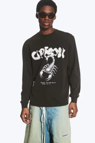Camiseta de manga larga con estampados y corte holgado – Negro – Escorpio Camiseta de manga larga con estampados y corte holgado – Negro – Escorpio