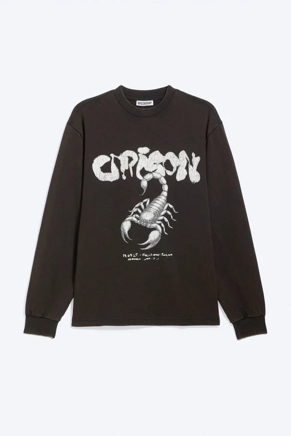 Camiseta de manga larga con estampados y corte holgado – Negro – Escorpio Camiseta de manga larga con estampados y corte holgado – Negro – Escorpio