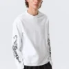 Camiseta de manga larga con estampados y corte recto – Blanca – Angry Panthers Camiseta de manga larga con estampados y corte recto – Blanca – Angry Panthers