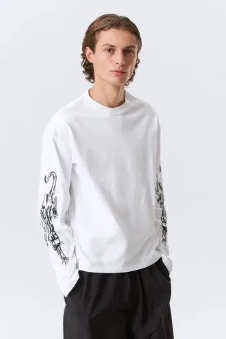 Camiseta de manga larga con estampados y corte recto – Blanca – Angry Panthers