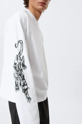 Camiseta de manga larga con estampados y corte recto – Blanca – Angry Panthers