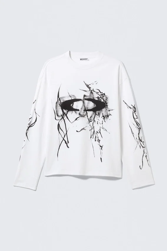Camiseta de manga larga con estampados y corte recto – Blanca – Big Mess Camiseta de manga larga con estampados y corte recto – Blanca – Big Mess