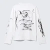 Camiseta de manga larga con estampados y corte recto – Blanca – Big Mess Camiseta de manga larga con estampados y corte recto – Blanca – Big Mess