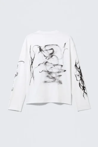 Camiseta de manga larga con estampados y corte recto – Blanca – Big Mess
