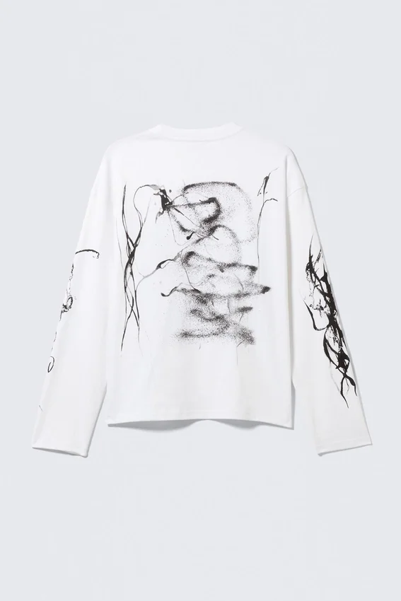 Camiseta de manga larga con estampados y corte recto – Blanca – Big Mess Camiseta de manga larga con estampados y corte recto – Blanca – Big Mess