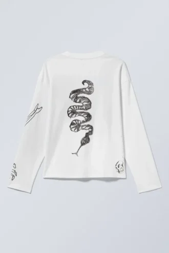 Camiseta de manga larga con estampados y corte recto – Blanca – Skeleton Dreams