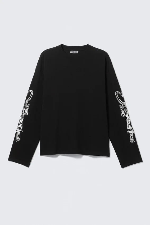 Camiseta de manga larga con estampados y corte recto – Negro – Angry Panthers Camiseta de manga larga con estampados y corte recto – Negro – Angry Panthers