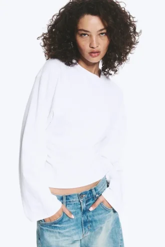 Camiseta de manga larga con fruncidos – Blanco