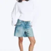 Camiseta de manga larga con fruncidos – Blanco