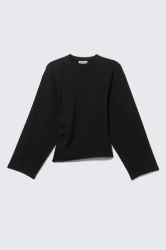 Camiseta de manga larga con fruncidos – Negro