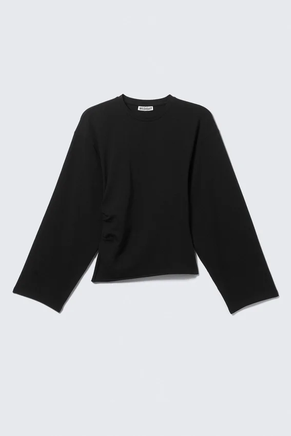 Camiseta de manga larga con fruncidos – Negro Camiseta de manga larga con fruncidos – Negro