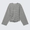Camiseta de manga larga con fruncidos – Rayas gris jaspeado Camiseta de manga larga con fruncidos – Rayas gris jaspeado