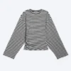 Camiseta de manga larga con fruncidos – Rayas negras y grises Camiseta de manga larga con fruncidos – Rayas negras y grises