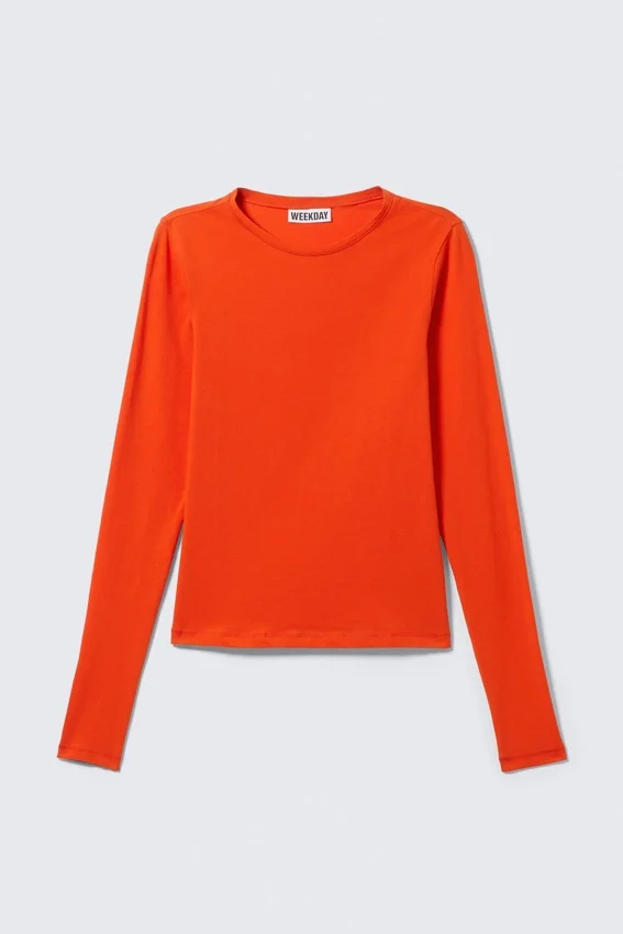 Camiseta de manga larga de corte ajustado – Naranja brillante Camiseta de manga larga de corte ajustado – Naranja brillante