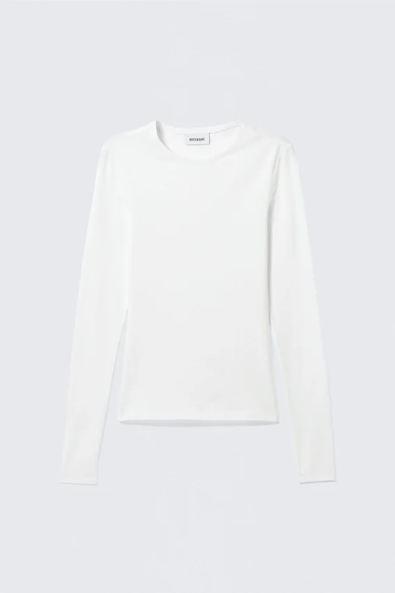 Camiseta de manga larga de corte entallado – Blanca Camiseta de manga larga de corte entallado – Blanca