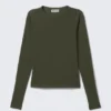 Camiseta de manga larga de corte entallado – Verde caqui oscuro Camiseta de manga larga de corte entallado – Verde caqui oscuro