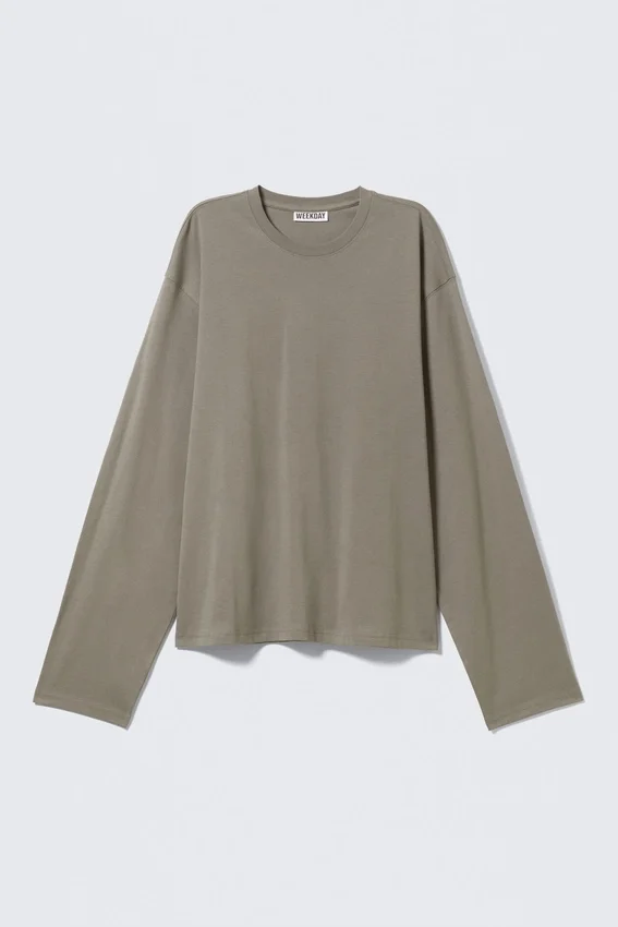 Camiseta de manga larga de corte recto – Gris Camiseta de manga larga de corte recto – Gris