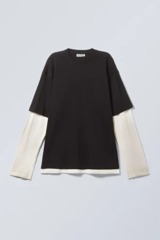 Camiseta de manga larga de doble capa – Blanco y negro