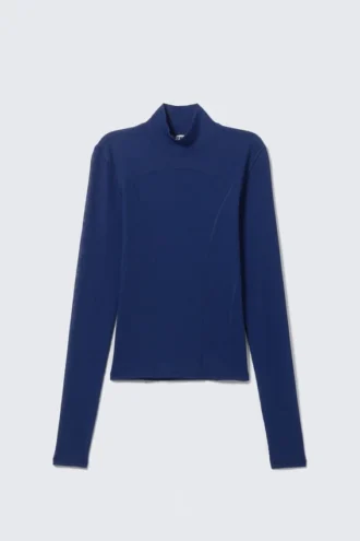 Camiseta de manga larga de malla con cuello alto – Azul brillante