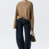 Camiseta de manga larga oversize – Beige oscuro lavado
