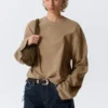 Camiseta de manga larga oversize – Beige oscuro lavado
