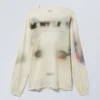 Camiseta de manga larga oversize con estampados – Blanco polvoriento Camiseta de manga larga oversize con estampados – Blanco polvoriento
