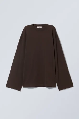 Camiseta de manga larga oversize – Marrón oscuro