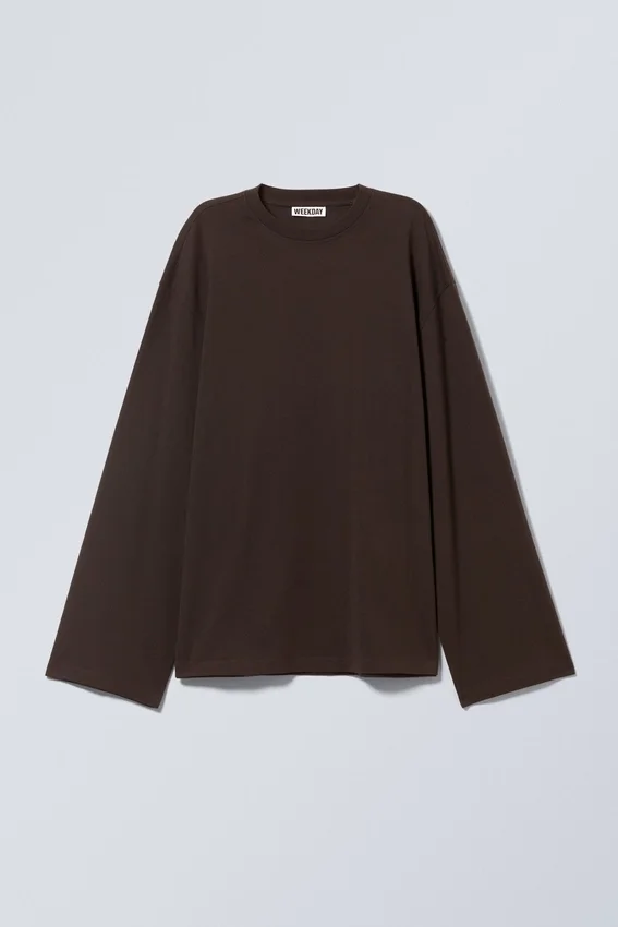 Camiseta de manga larga oversize – Marrón oscuro Camiseta de manga larga oversize – Marrón oscuro