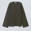 Camiseta de manga larga oversize – Verde caqui oscuro Camiseta de manga larga oversize – Verde caqui oscuro