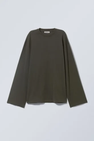 Camiseta de manga larga oversize – Verde caqui oscuro
