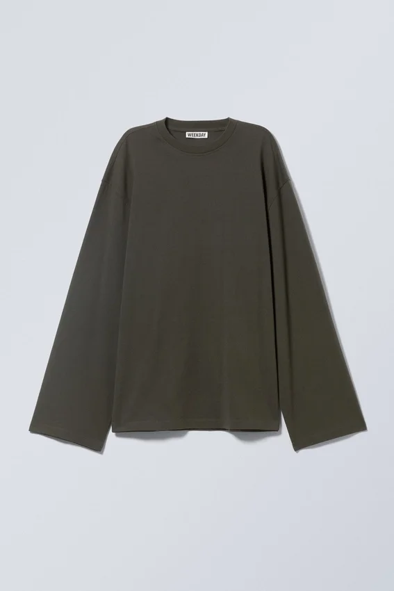 Camiseta de manga larga oversize – Verde caqui oscuro Camiseta de manga larga oversize – Verde caqui oscuro